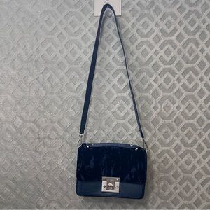 Sam Edelman Women’s Gessica Shoulder Bag Navy Blue Velvet and Leather Crossbody